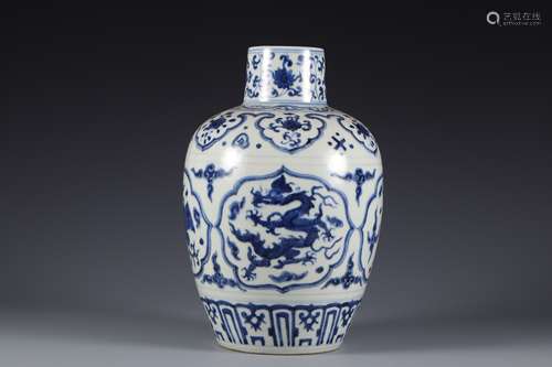 Ming Dynasty blue and white dragon and Phoenix vase