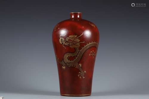 Ancient bronze glazed plum vase with dragon pattern in Qing ...