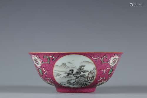 Qing Dynasty pastel windowed landscape bowl