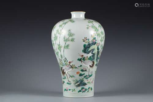 Plum vase with pink crane pattern in Qing Dynasty