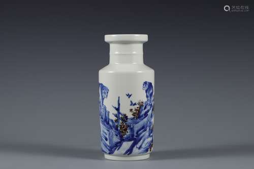 Qing Dynasty blue and white underglaze red monkey mallet bot...