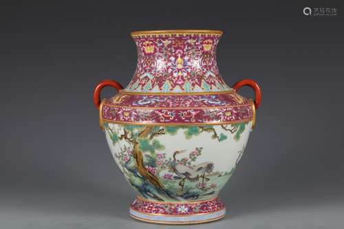 Double ear statue of pastel flowers in Qing Dynasty