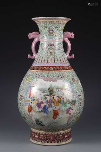 Qing Dynasty pastel character story window jar