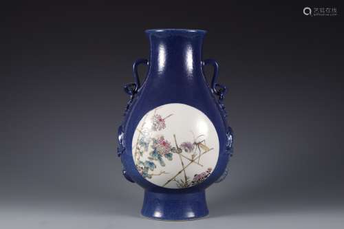 Blue glaze pastel flowers and birds in Qing Dynasty