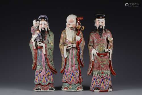 Standing figure of Fu Lushou in pastel in Qing Dynasty