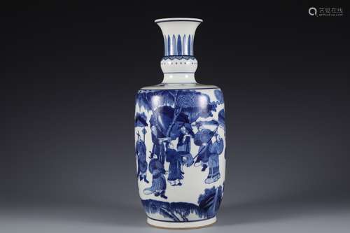 Blue and white character story mallet bottle in Qing Dynasty