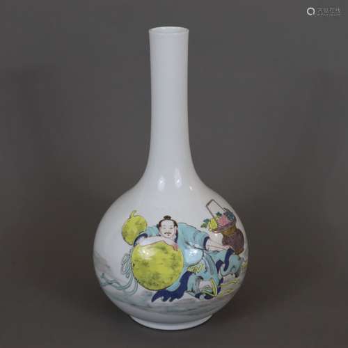 Vase bouteille - Tian qiu ping, Chine, peint avec des couleu...