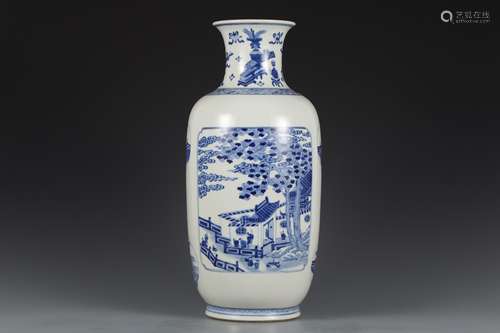 Qing Dynasty blue and white character story bottle