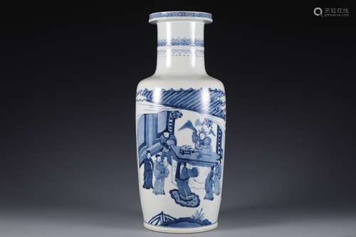 Blue and white character story mallet bottle in Qing Dynasty