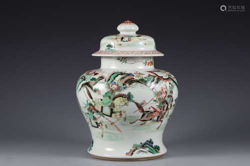 Qing Dynasty pastel character story general jar