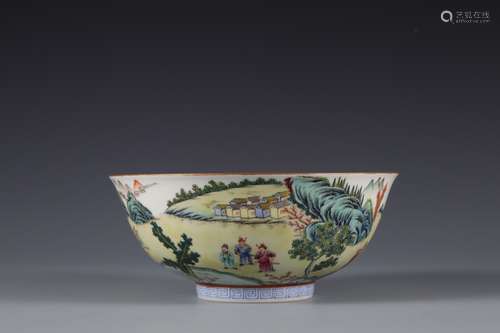 Qing Dynasty pastel landscape character story bowl