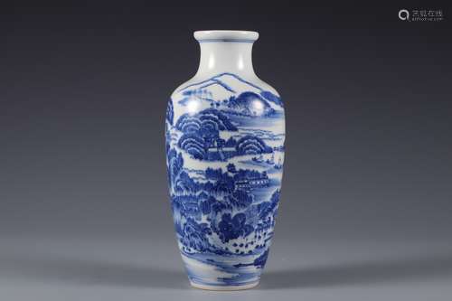 Qing Dynasty blue and white landscape lantern bottle