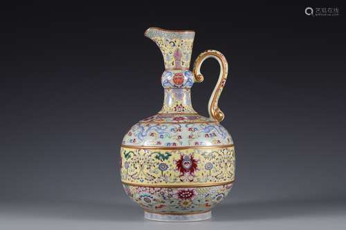 Qing Dynasty pink flower dragon pattern ear pot