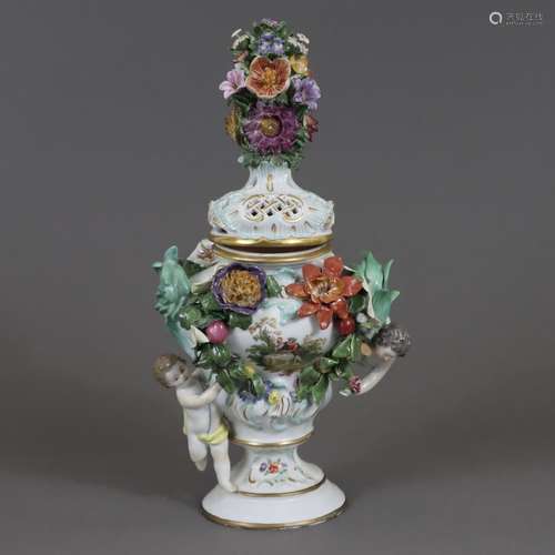 Vase pot-pourri avec cupidons - Meissen, période des boutons...