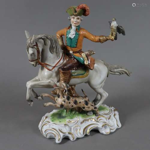 Groupe de chasse - Unterweissbach, 20e siècle, porcelaine, p...