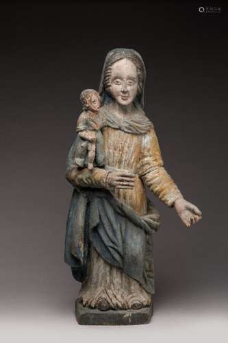 VIERGE à L'ENFANT en noyer sculpté en ronde-bosse, l'Enfant ...