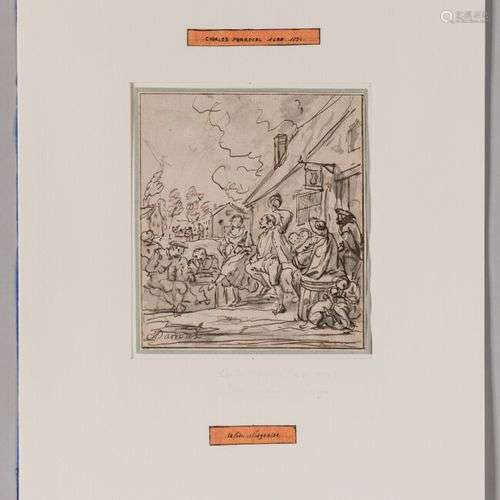 Charles PARROCEL (1752 1688) La fête villageoise Plume et en...