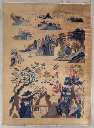 Chine, Bao Tou. TAPIS à décor de paysage, chaîne trame coton...