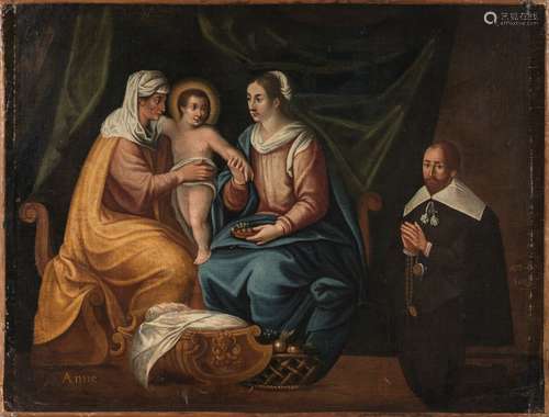 ECOLE FRANCAISE, 1635 La Sainte Famille avec un donateur Toi...