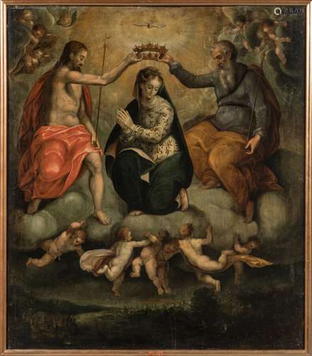 ECOLE LOMBARDE vers 1620 Le couronnement de la Vierge Pannea...