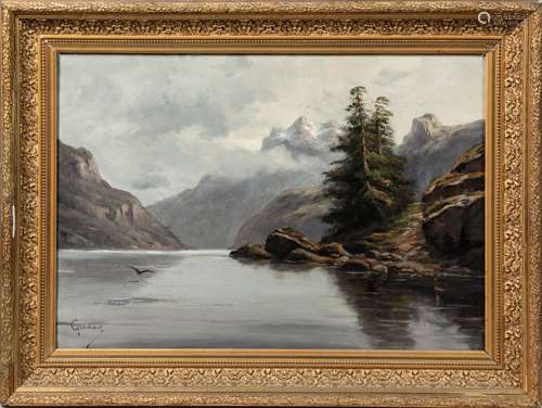 Alfred GODCHAUX (1835-1895). Lac de montagne. Huile sur toil...