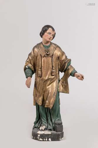 STATUE en bois polychrome figurant Saint-Etienne. Epoque XVI...