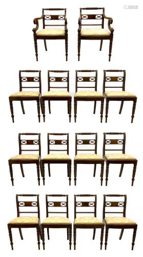 Set of fourteen Regency mahogany dining chairs
