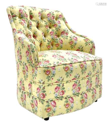 20th century button backed tub shaped bedroom chair upholste...