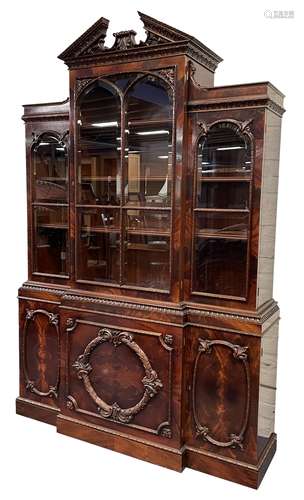 Large Georgian style mahogany breakfront bookcase