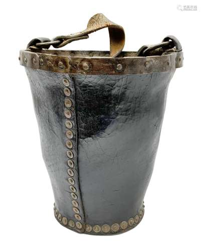 Victorian leather fire bucket with riveted detail and leathe...