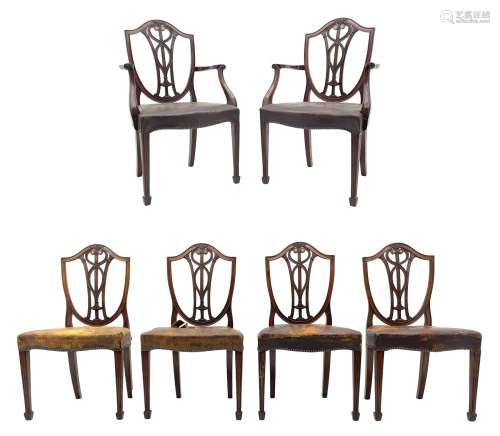 Set six early 20th century Sheraton revival dining chairs