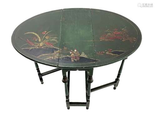 Early 20th century Japanned green lacquered dropleaf table