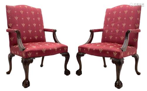 Pair Gainsborough style open armchairs
