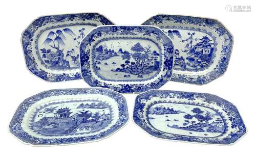 Five late 18th/early 19th century Chinese export blue and wh...