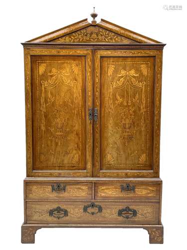 Georgian mahogany Dutch style marquetry press cupboard on ch...