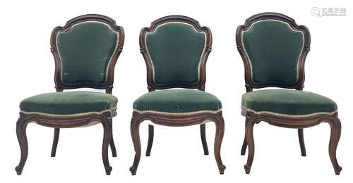 Set three Victorian rosewood drawing room side chairs