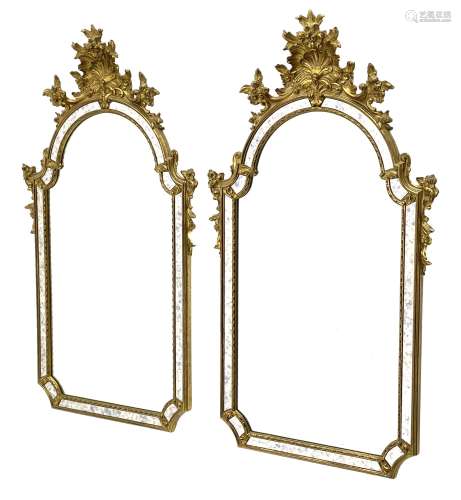 Pair late 20th century gilt Venetian style pier glass mirror...