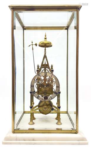 Late 20th century brass Gothic style skeleton clock