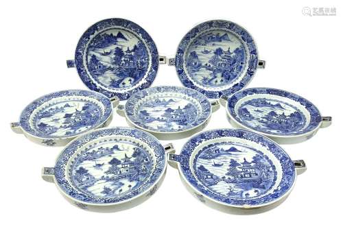 Set of seven late 18th/early 19th century Chinese export blu...