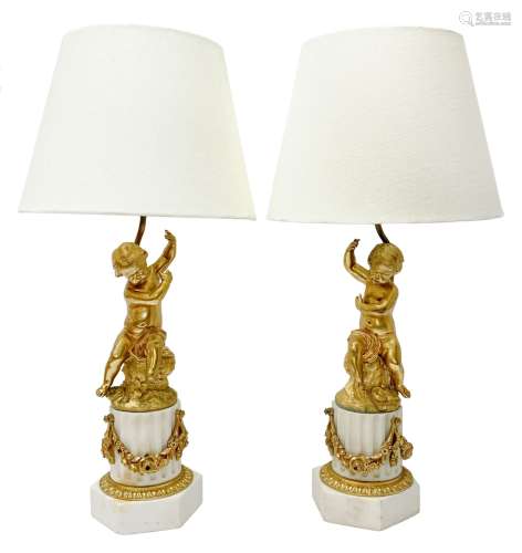 Pair of 19th century style ormolu table lamps