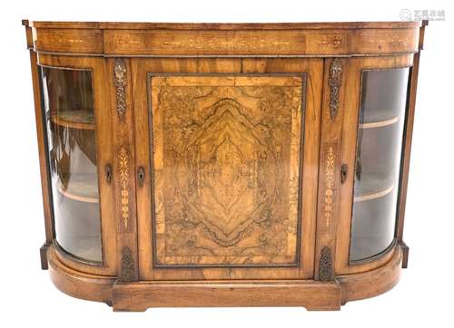 Victorian figured walnut break bowfront credenza