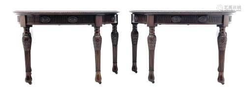 Pair early 20th century Hepplewhite style mahogany D-end con...