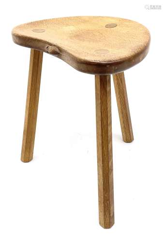 'Mouseman' oak three legged stool with dished kidney shaped ...
