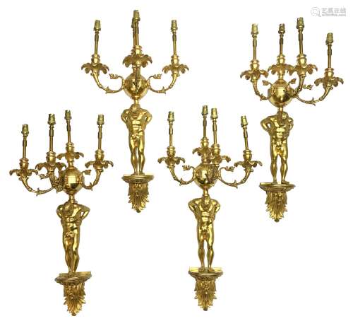 Set of four 19th century and later ormolu wall sconces