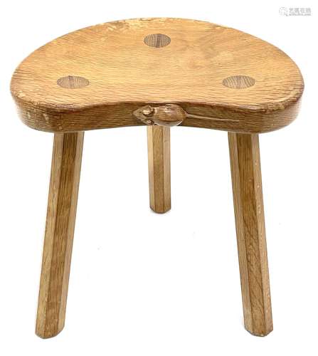 'Mouseman' oak three legged stool with dished kidney shaped ...