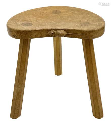 'Mouseman' oak three legged stool with dished kidney shaped ...