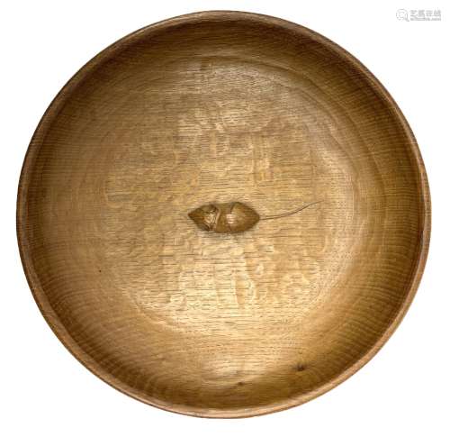 'Mouseman' circular tooled oak fruit bowl