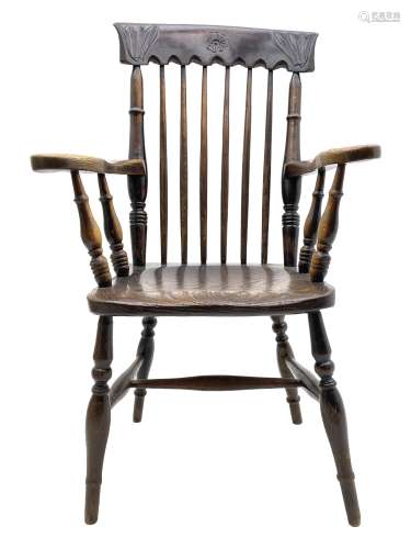 19th century elm and beech stick back armchair