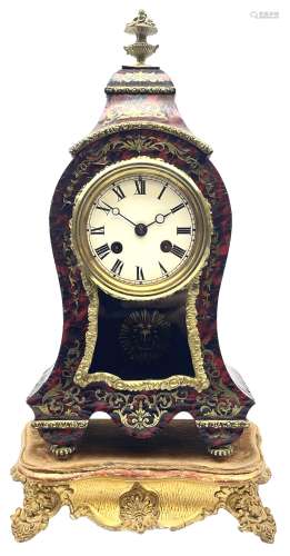 19th century brass inlaid red Boulle work mantel clock on or...