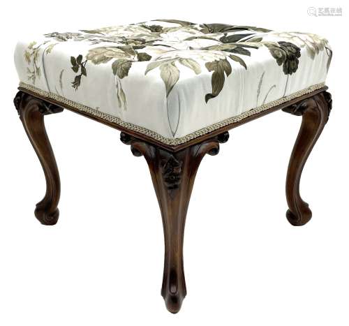 Victorian walnut square cabriole stool